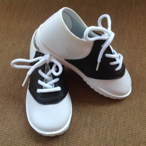 Pitter Patter Shoes Saddle Shoes Black White Retro Style Kids New